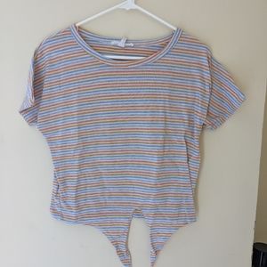 Striped knit tie front shirt